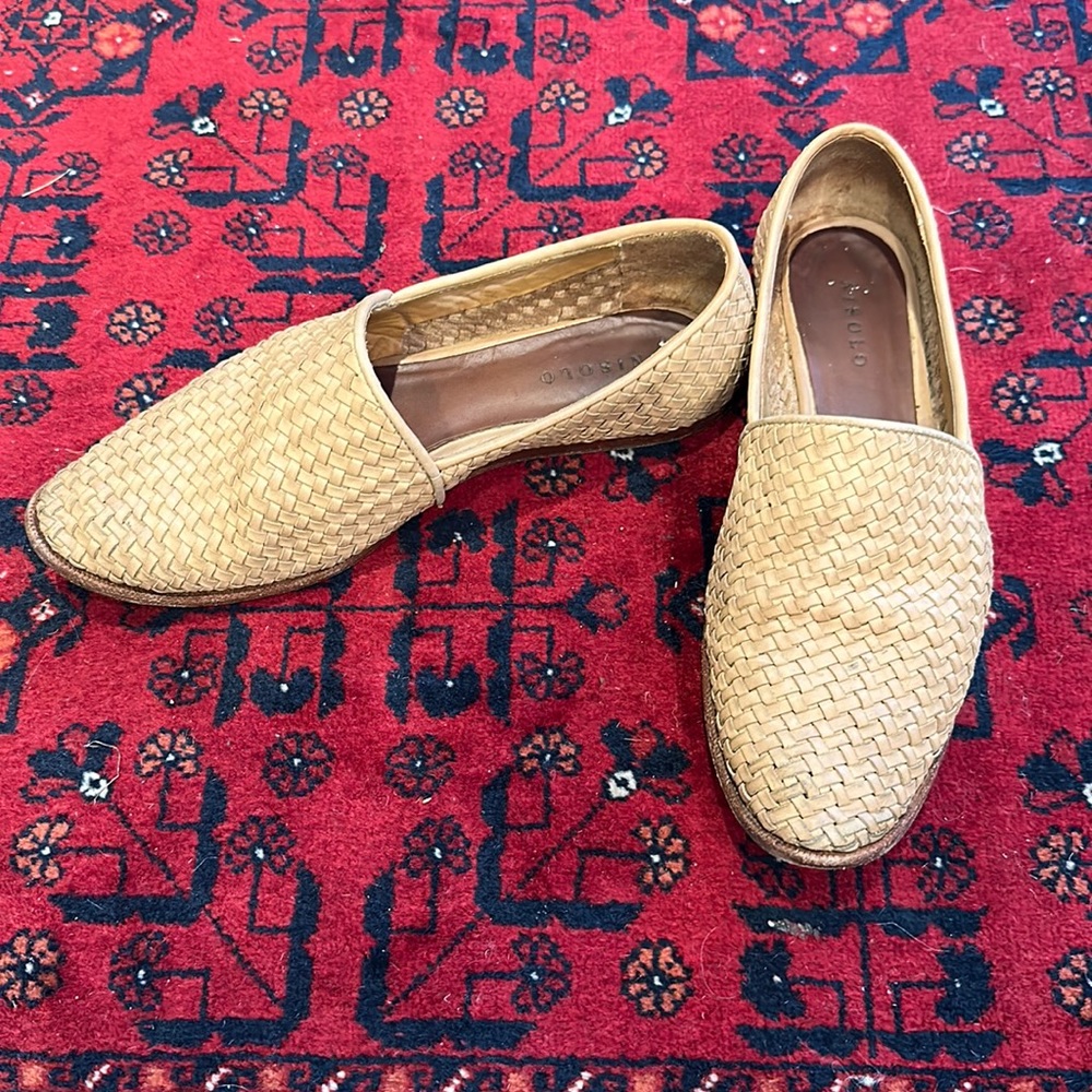 Nisolo Mara woven slip on shoes, almond